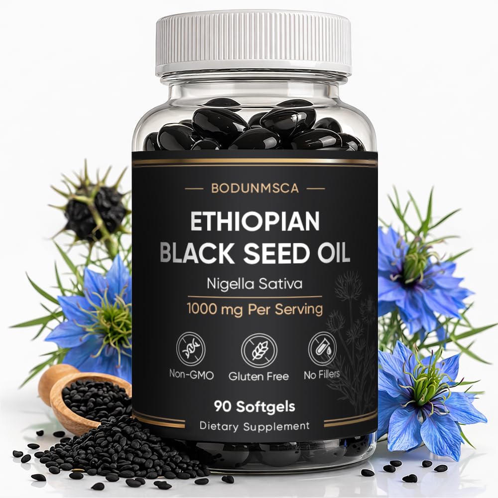 Ethiopian Black Seed Oil Softgels 1000mg, 100% Pure Nigella Sativa, Supports Immune & Digestive Health, Cold Pressed, Non-GMO, Easy-to-Swallow, 90 Softgels