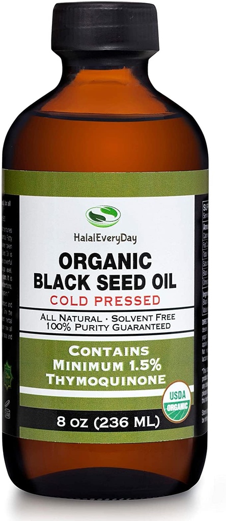 Organic Black Seed Oil - USDA Certified Cold Pressed Glass Bottle Over 1.5% Thymoquinone 3X strength Turkish Black Cumin Nigella Sativa non-GMO 100% Pure Blackseed Oil (8oz Glass Bottle)