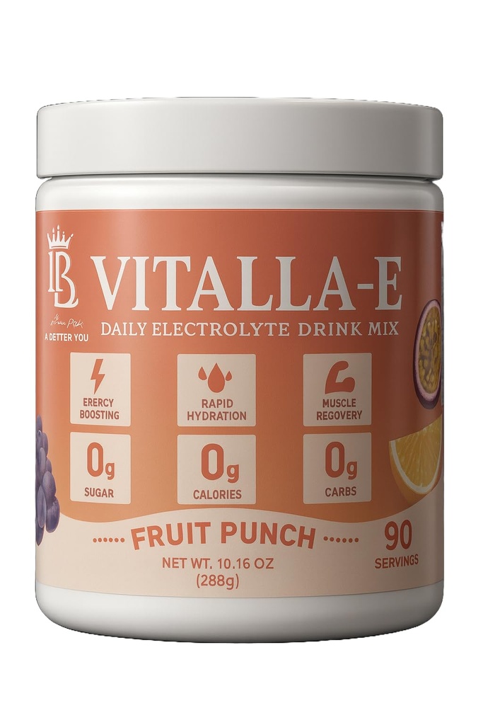 VITALLA-E Replenisher Daily Electrolyte Powder Drink Mix - Sugar Free – Fruit Punch, 90 Servings – Hydration Powder w/ 6 Key Electrolytes and Trace Minerals – Keto Friendly, Vegan, Non-GMO (CF Ultima)