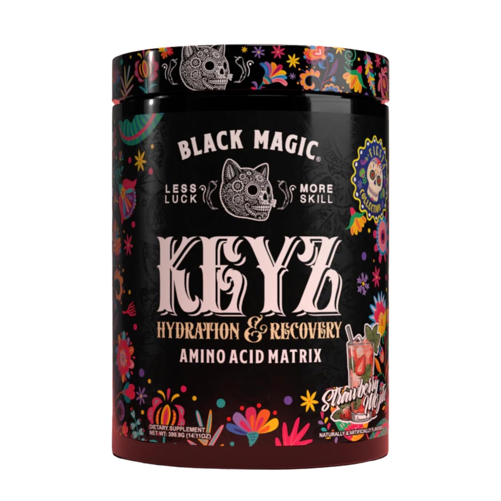 Black Magic Keyz Amino Acid Matrix Powder - Muscle Recovery & Endurance - EAA's, BCAA's, & Taurine - Keto, No Sugar, Caffeine Free - Strawberry Mojito - 14.81 oz