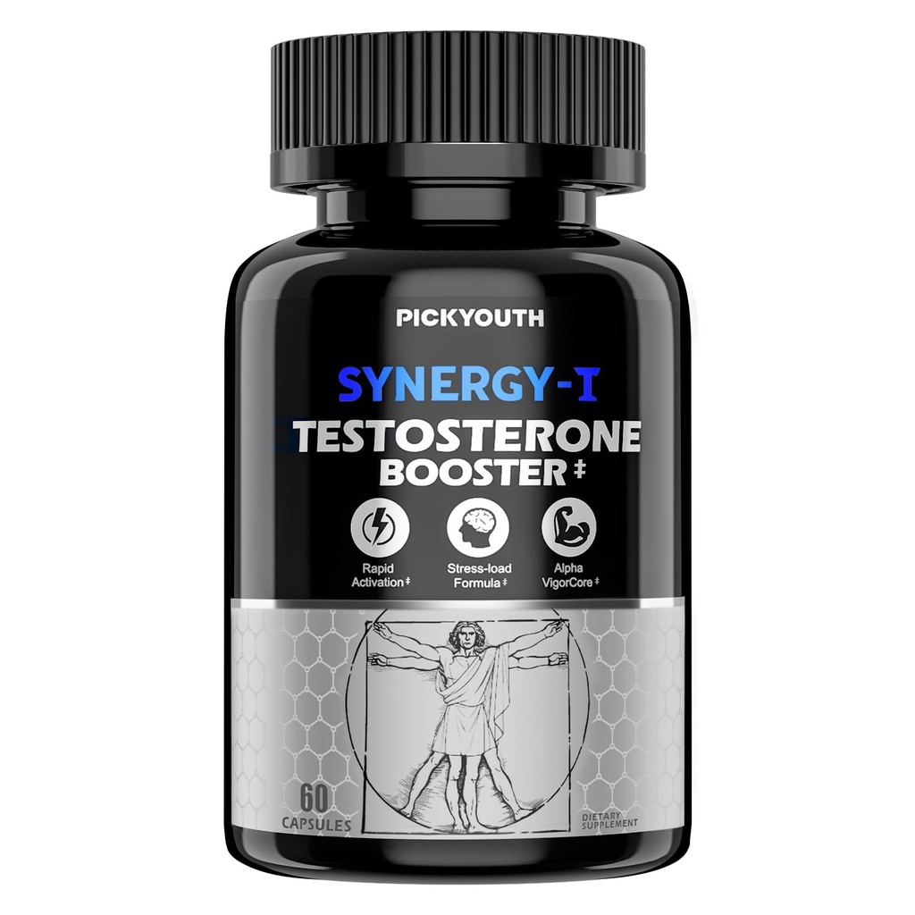 Synergy-T Testosterone Booster Supplement for Men, Total Male Performance, Liposomal Absorption System, 100% Transparency with Ashwagandha, DIM, Turkesterone, Zinc & Tongkat Ali, 60 Count