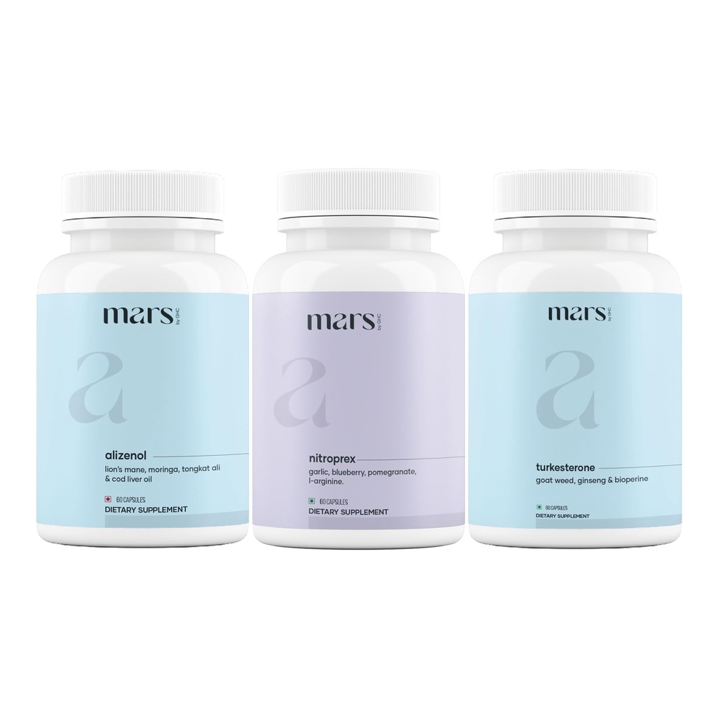 mars by GHC AlphaFlow Combo | NitroPrex, Turkesterone & Alizenol Capsules for Strength, Energy, Endurance, Circulation & Daily Vitality | Pack of 1