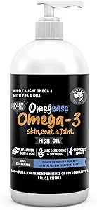 Omegease Fish Oil for Dogs & Cats - Finest for Pets Omega 3 for Cats & Dogs - Συμπλήρωμα για το δέρμα & το λίπος, το φαγούρα, το χύσιμο, τις αρθρώσεις & την ανοσοποιητική υγεία - 100% Αμιγές Ωμέγα ιχθυέλαιο με EPA & DHA (8 oz)