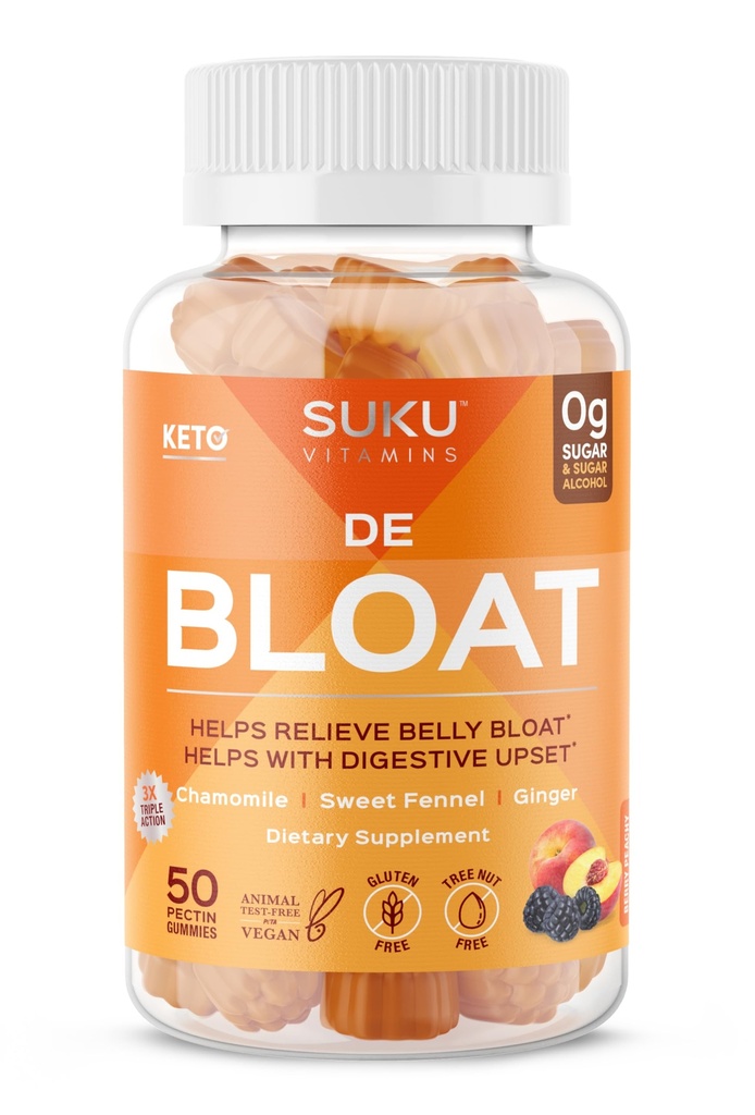 SUKU Debloat Digestive Gummies – Gas Relief & Gut Health Support with Ginger, Chamomile & Fennel – Vegan, Sugar-Free, Keto-Friendly Bloating Aid – Berry Peach Flavor – 50 Count