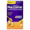 Nauzene Upset Stomach & Nausea Relief with Ginger | 4-Minute Formula | Non-Drowsy | Ginger Honey Flavor | 42 Count