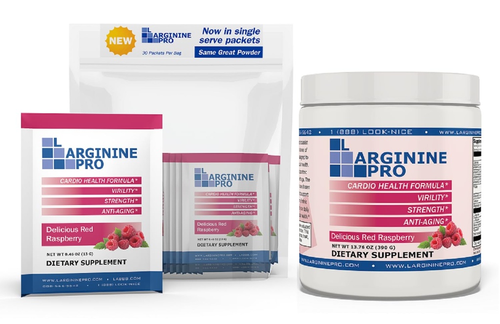 2-Pack, Raspberry Jar and 30 Single Serve Packets, Great Tasting! | Blood Flow | Pre-Workout Drink | with Vitamins C, B6, B12, K & More