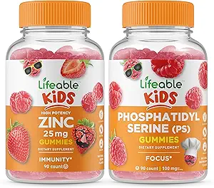 Lifeable Zinc 25mg Kids + Phosphatidylserine (PS) Kids, Gummies Bundle - Great Tasting, Vitamin Supplement, Gluten Free, GMO Free, Chewable Gummy