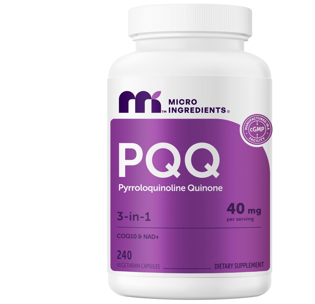 Micro Ingredients PQQ 40 mg Per Serving, 240 Vegetarian Capsules | 3-in-1 Pyrroloquinoline Quinone with CoQ10 & NAD+ | Non-GMO, Gluten Free