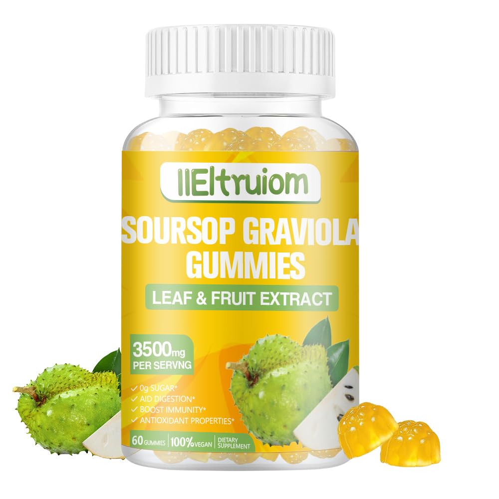 Soursop Gummies for Adults, Organic Soursop Leaves and Fruit Extract with Vitamin C, Zinc, 3500mg Soursop Graviola for Immunity, Digestive Aid & Antioxidant Boost, Sugar/Gluten Free(30 Servings)