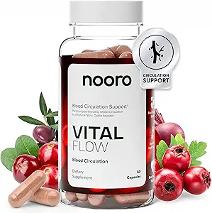 nooro Vital Flow Advanced Blood Circulation Supplement with Nitric Oxide Boost, Vitamin D3, Magnesium, Probiotic Blend, Veins Support Non-GMO and Gluten Free 60 Capsules