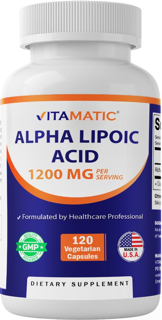 Vitamatic Alpha Lipoic Acid 1200mg Per Serving, 120 Capsules - Gluten Free, Vegetarian Capsules, Soy Free & Non-GMO