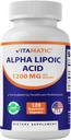Vitamatic Alpha Lipoic Acid 1200mg Per Serving, 120 Capsules - Gluten Free, Vegetarian Capsules, Soy Free & Non-GMO