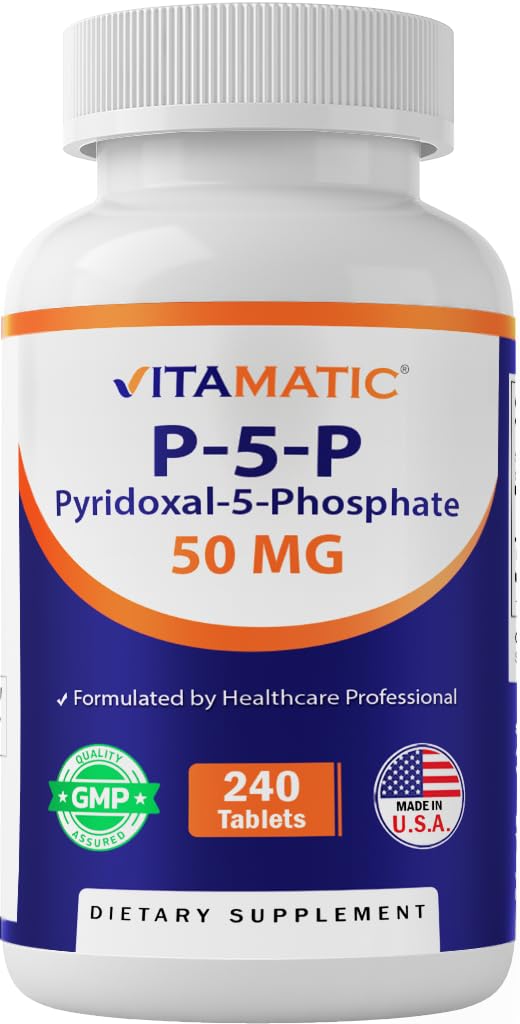 Vitamatic P5P 50 mg – Pyridoxal-5-Phosphate – Active Form of Vitamin B6 – Energy & Nervous System Support – Non-GMO, Gluten-Free – 240 Tablets