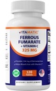 Vitamatic Ferrous Fumarate 325 mg + Vitamin C 100 mg (104 mg Elemental Iron) – High Potency Iron Supplement – Gentle on Stomach, 120 Coated Tablets, Made in USA