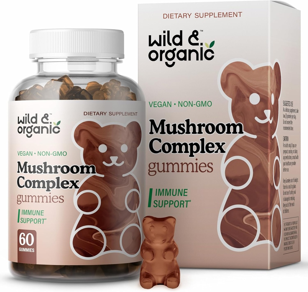 Wild & Organic Mushroom Gummies - Lion's Mane, Cordyceps, Turkey Tail, Reishi, Chaga, Maitake - 10-in-1 Complex - Mushroom Supplement Gummies for Immune & Brain Support - 60 Count