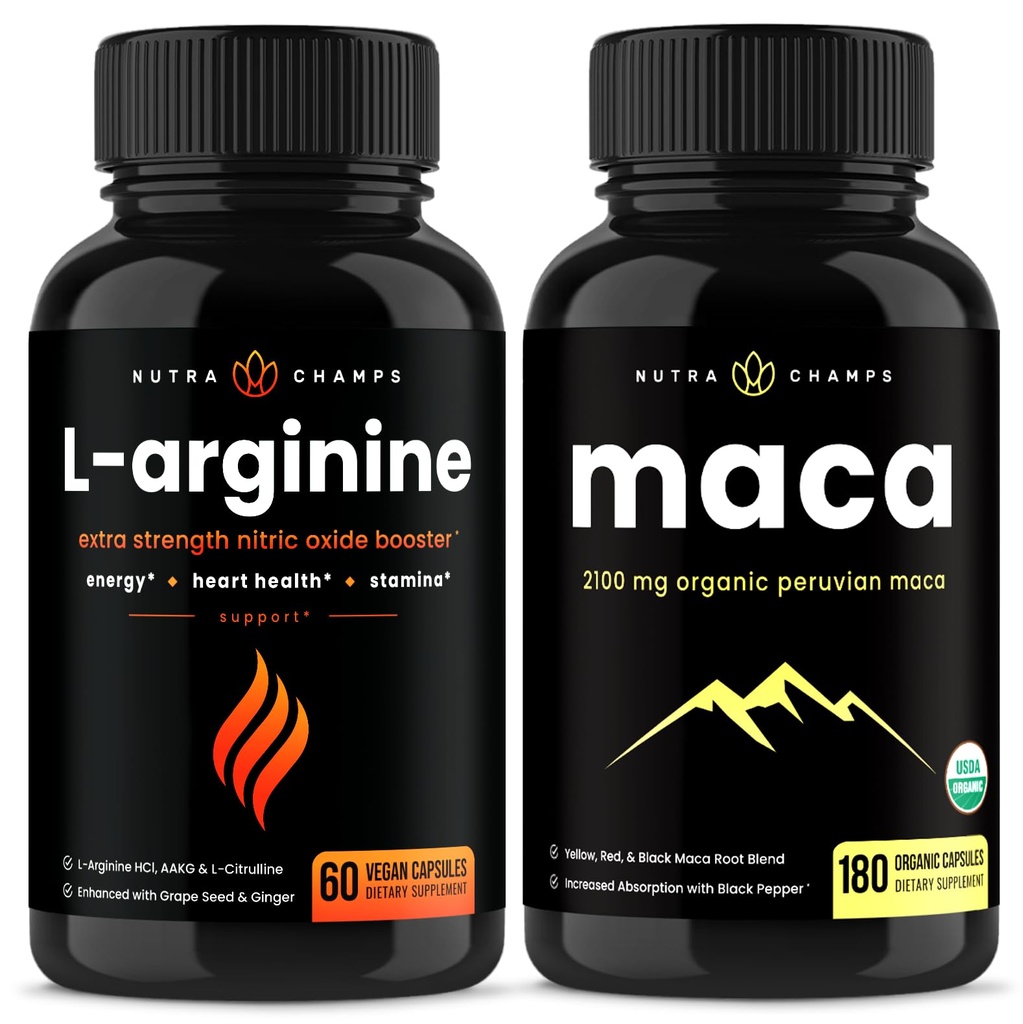 NutraChamps L-Arginine Capsules and Maca Capsules 2 Pack Bundle