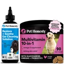 Restore + Soothe Ear Cleaner for Dogs & Cats (Aloe Vera) 4oz + Multivitamin Dog Supplement with Glucosamine, Probiotics, Omega Fish Oil for Skin and Coat Allergies (Chicken 90 ct)