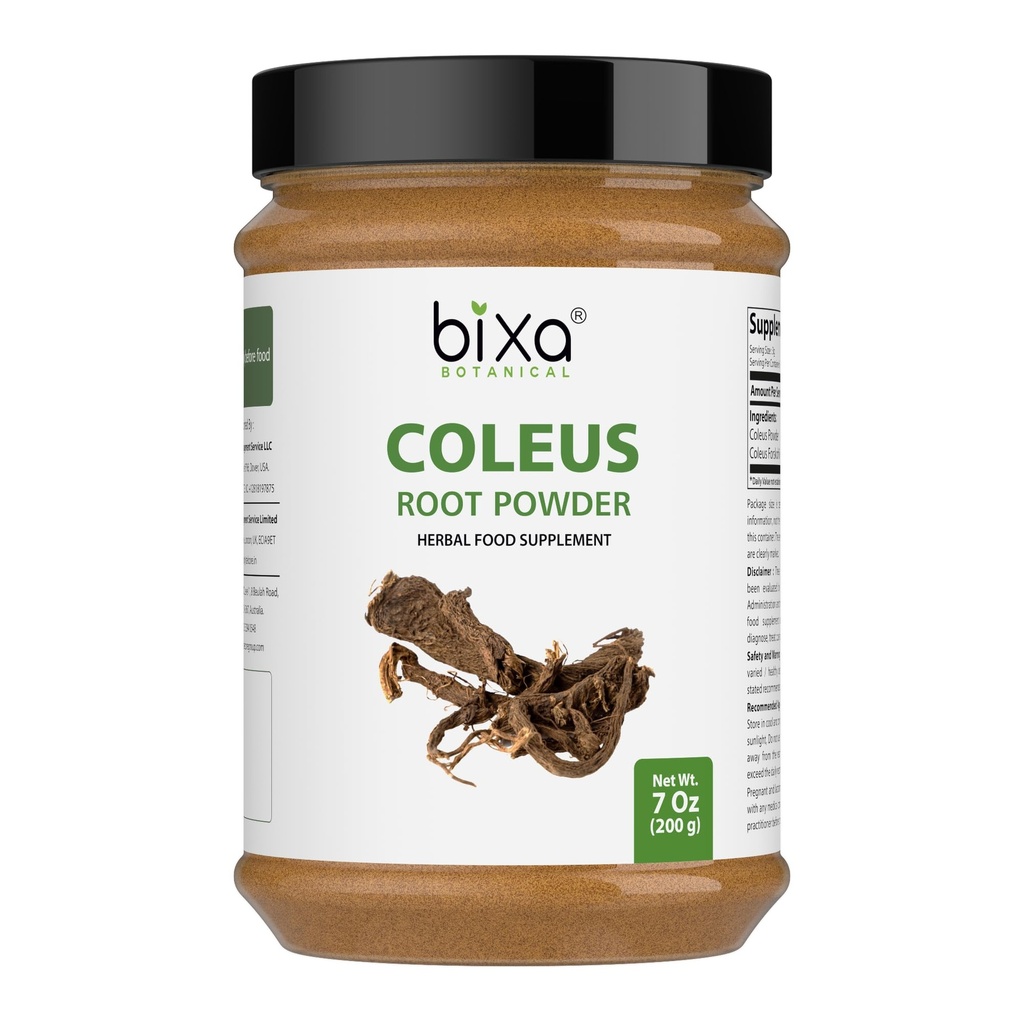 bixa BOTANICAL Coleus Forskohlii Root Powder | Forskolin-Rich Herb | 200 Grams / 7 OZ | Gluten Free, Steam Treated, Vegan, 100% Pure.