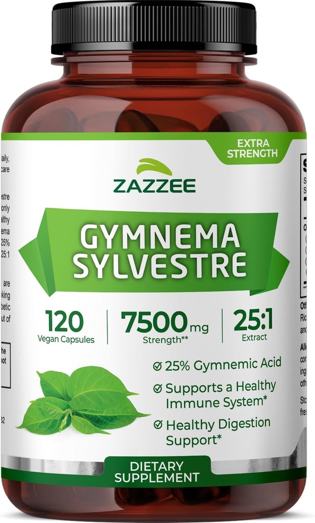 Zazzee Organic Gymnema Sylvestre 25:1 Extract, 7500 mg Δύναμη, 25% Γυμναστικό οξύ, 120 κάψουλες Vegan, 4 μήνες προσφοράς, Standardized και συμπυκνωμένο 25X εκχύλισμα, όλα-φυσικά και μη-GMO