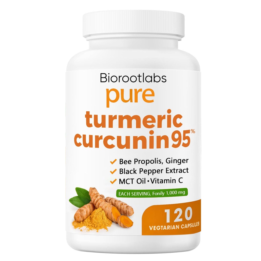 Biorootlabs Turmeric Curcumin Supplement 1000mg – 95% Curcuminoids with Ginger, Bee Propolis, Black Pepper, MCT Oil – High Absorption Formula for Wellness & Immune Support – 120 Capsules(1)