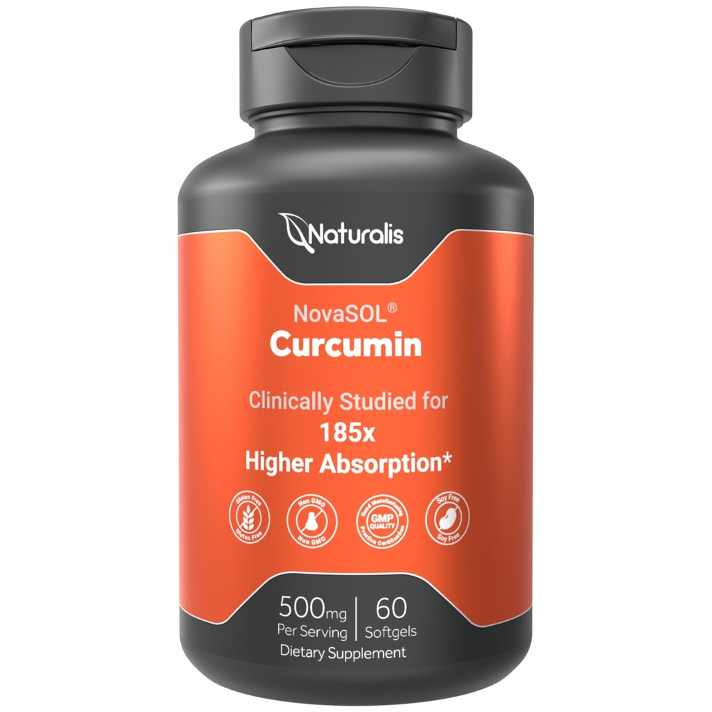Naturalis NovaSOL Turmeric Curcumin (5,550mg Curcuminoids Equivalent Per Serving) - Clinical Proven with 185X Better Absorption | Antioxidant Support for Brain, Joint & Immune Health* | 60 Servings