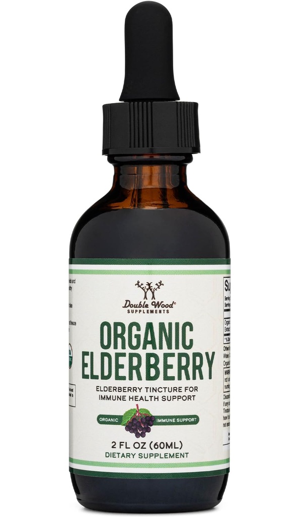 Organic Elderberry Liquid 2 Fl Oz (60 Servings) - Tincture for Immune System Support by Double Wood
