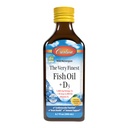 Carlson - The Very Finest Fish Oil + D3, 1600 mg Omega-3s, 50 mcg (2000 IU) Βιταμίνη D3, Υγρό ιχθυέλαιο και D3 συμπλήρωμα, Νορβηγικά, Άγρια αλιεύονται, Με βιώσιμη προέλευση, λεμόνι, 200 mL (6.7 Fl Oz)