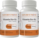 Nature's Trove Vitamin D3 5000 IU Plus K2 100mcg for Bone Health & Immune Support - 120 Tablets - 2-in-1 Formula (Pack of 2)