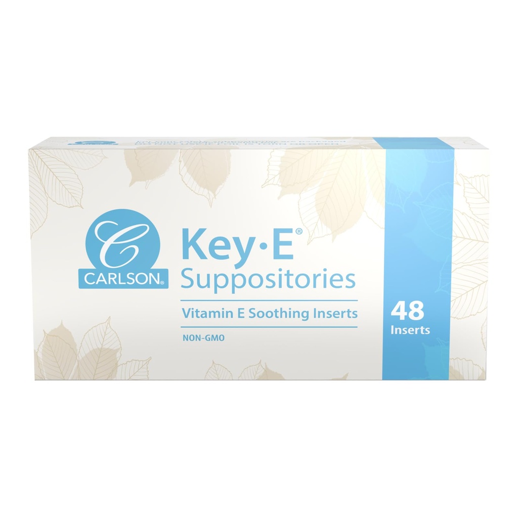 Carlson - Key-E Suppositories, 30 IU (20 mg) Vitamin E Suppository, Moisturizes & Nourishes, for Women and Men, 48 Count