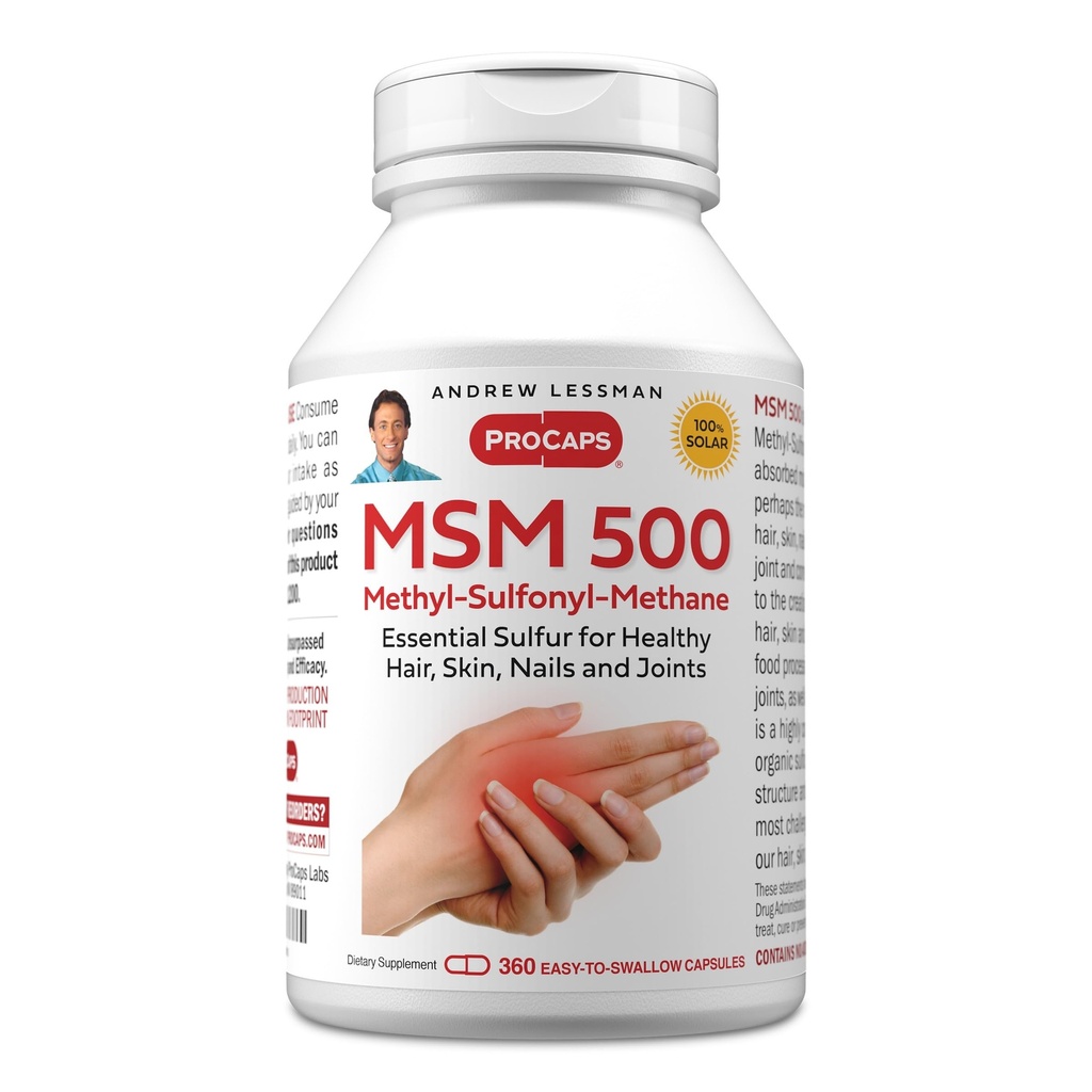 ANDREW LESSMAN MSM 500 Methyl-Sulfonyl-Methane 360 Capsules - Highly Concentrated Source of Organic Sulfur. Supports Healthy Structure and Function of Joints, Skin, Nails and Hair. No Additives