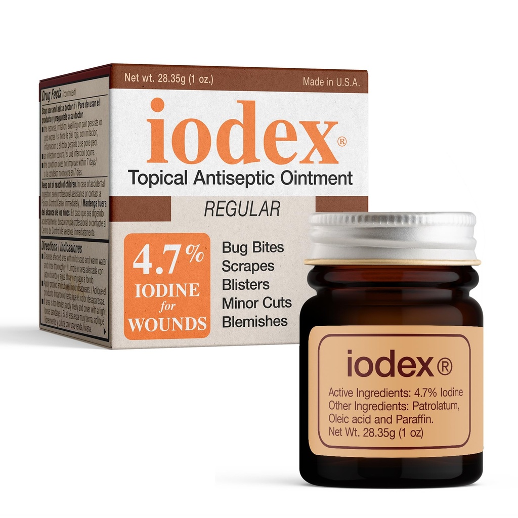 BAAR Iodex Topical Healing Ointment, 4.7% Iodine for Infection Prevention and Soothing Relief, Perfect for Cuts, Scrapes, Wounds, Bruises, Minor Burns, Bug Bites, Rashes & More, Made in the USA, 1 oz