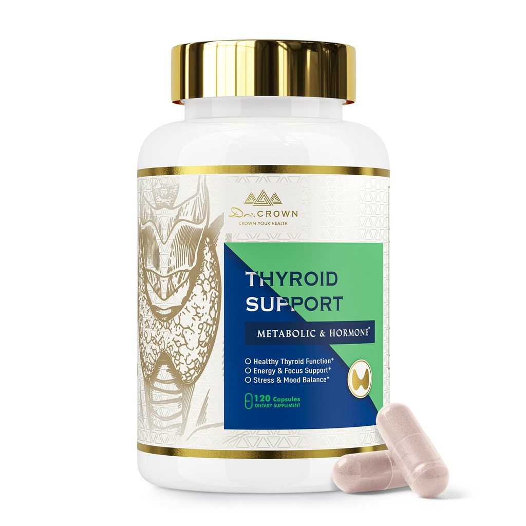 Thyroid Support Supplement for Women and Men, with Selenium Iodine, Zinc, B12, Ashwagandha and L-Tyrosine, for Energy and Metabolism Support, Gluten Free, Non-GMO - 120 Capsules