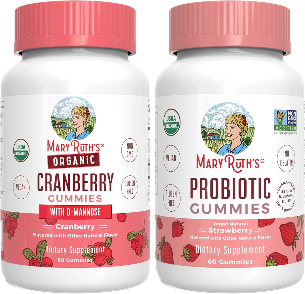 MaryRuth Organics Cranberry & Probiotic Gummies (Strawberry) | USDA Organic, Clean Label Project Verified® | Vitamins for Urinary Tract & Gut Health | Vegan, Non-GMO, No Gelatin