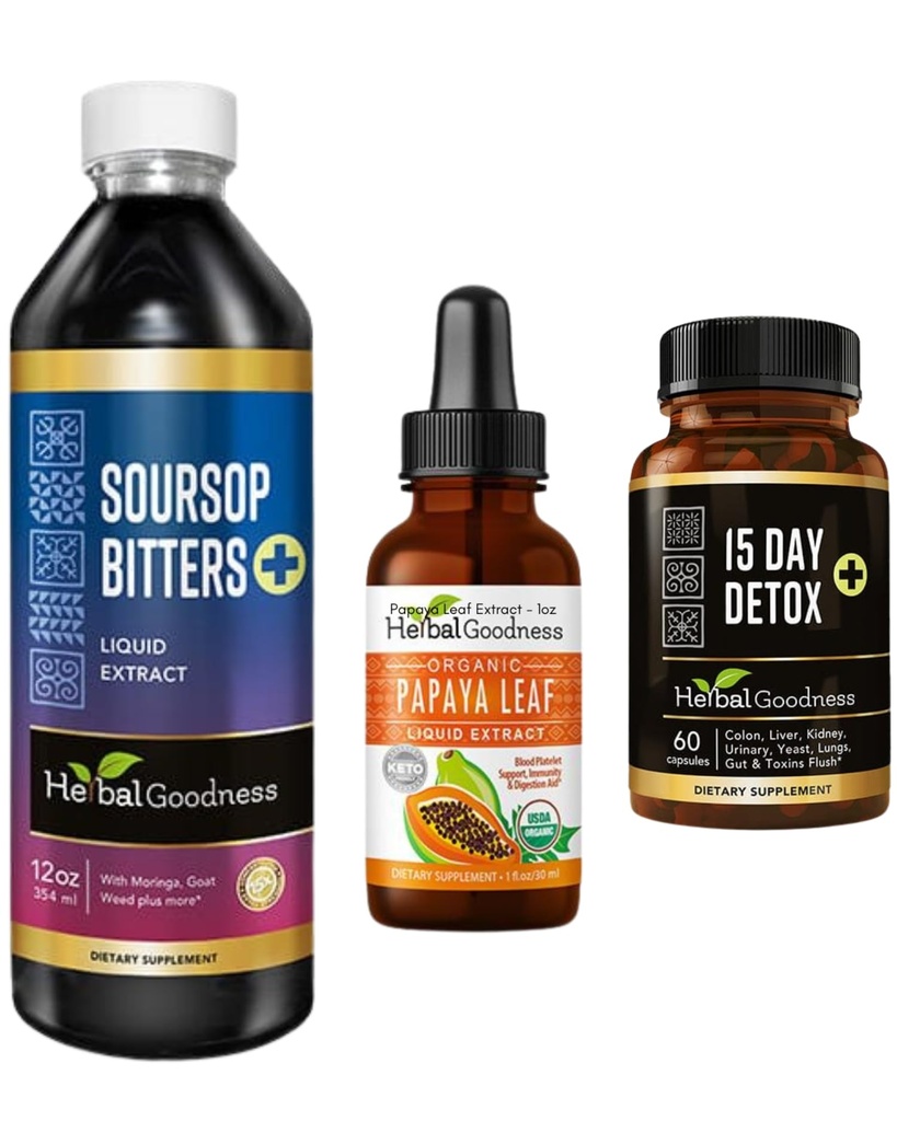 Herbal Goodness Soursop Bitters_Papaya Leaf_15Day Detox Soursop Detox Stack_Bundle_3bottles