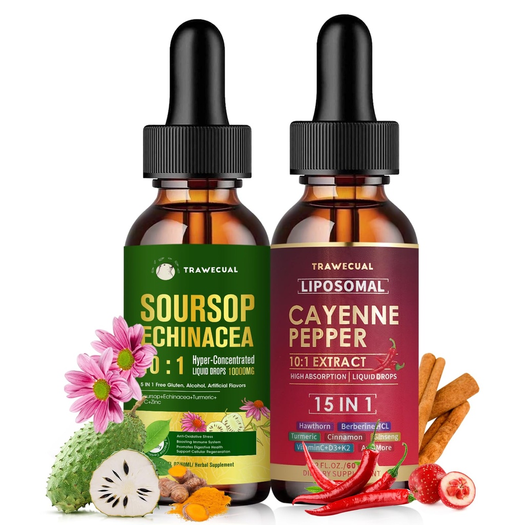 Soursop Echinacea Drops & Liposomal Cayenne Pepper Drops Supplement Bundle