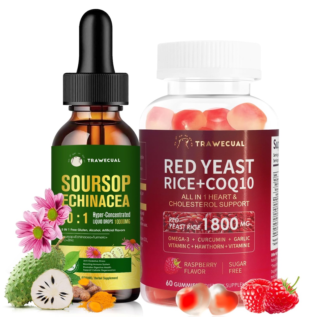 Soursop Echinacea Drops & Red Yeast Rice Gummies Supplement Bundle