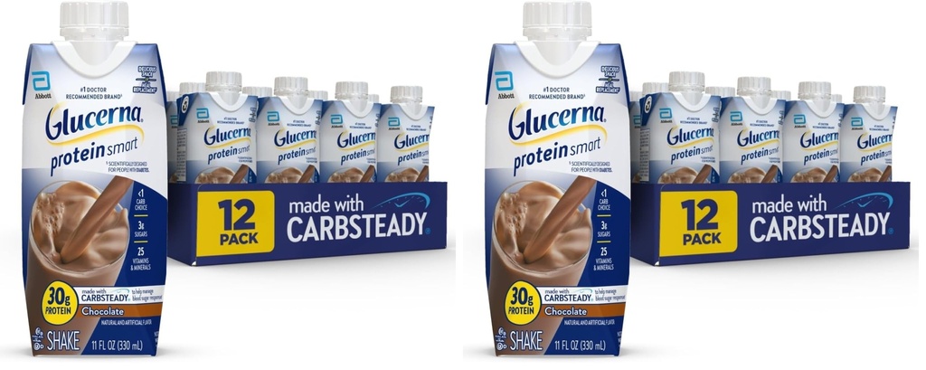 Glucerna Protein Smart Diabetes Care Shake, Chocolate, Diabetic Meal Replacement to Support Blood Sugar Management, 30g Protein, 150 Calories, Ready to Drink, 11-fl-oz Bottle, (Pack of 24)