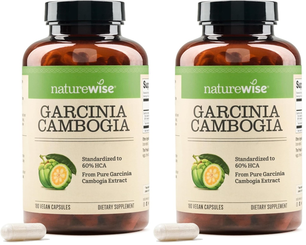 NatureWise Garcinia Cambogia - 60% HCA Concentration Extract,Natural Support for Weight Goals and Energy Levels - Vegan,Non-GMO,Gluten Free - 180 Capsules[2-6 Month Supply],(Pack of 2)