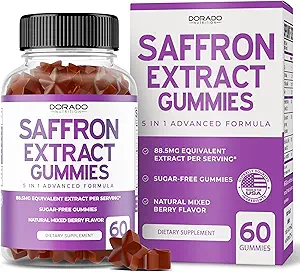 Saffron Supplements (60 Gummies) Premium Saffron Gummies - Ζάχαρη Χωρίς Gummy 88,5mg Ισοδύναμο Εκχύλισμα - 5 σε 1 Σύνθετη Φόρμουλα - Νοστιμότατο άρωμα σμέουρων - Μη ΓΤΟ - Vegan & USA Made