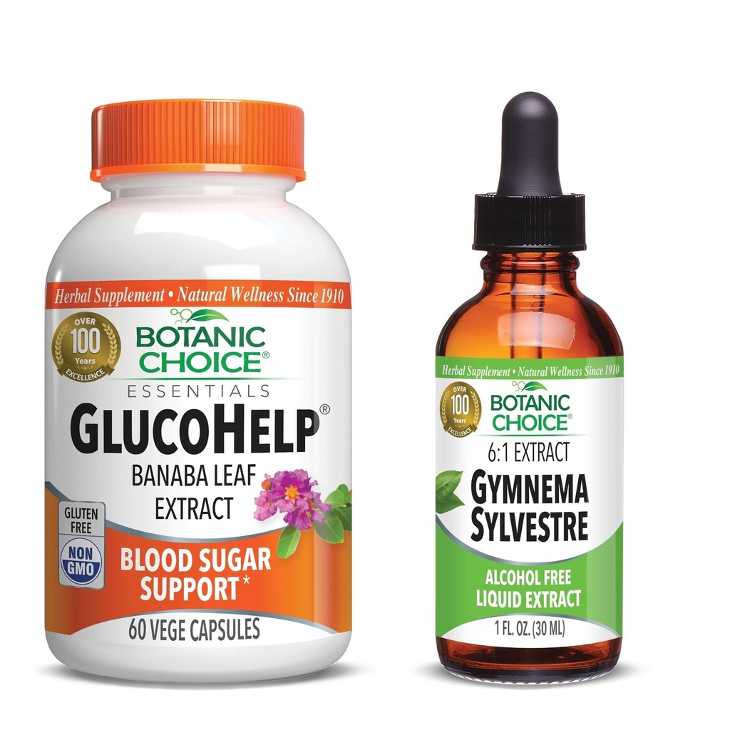 Botanic Choice Gymnema Sylvestre Liquid Extract and Gluco Help Banaba Leaf Extract Capsules Bundle