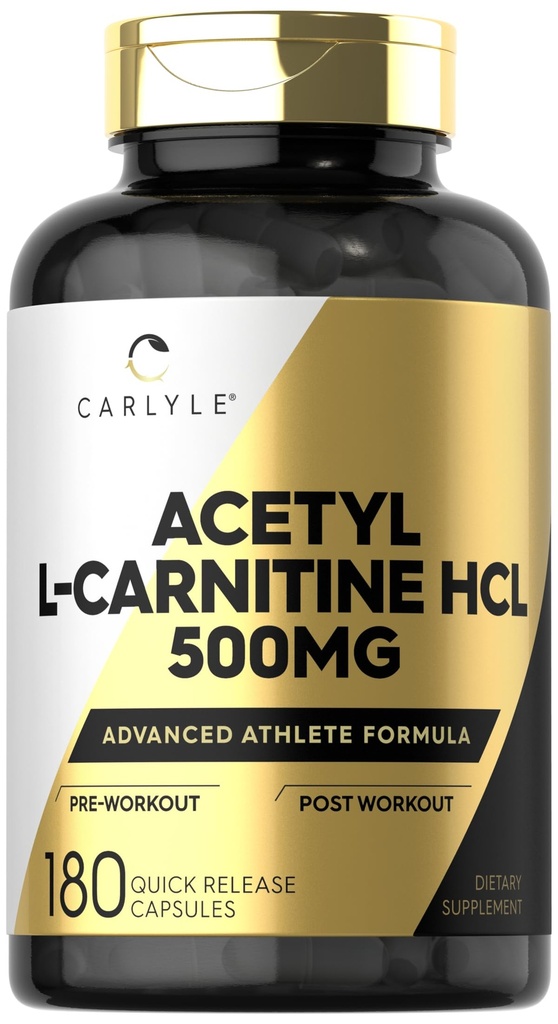 Carlyle Acetyl L-Carnitine HCL Supplement | 500mg Capsules | 180 Count | Advanced Athlete Formula | Non-GMO & Gluten Free