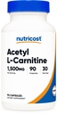 Nutricost Acetyl L-Carnitine (ALCAR) 1,500mg (from 1,875 of Acetyl L-Carnitine HCl) Per Serving, 90 Capsules for 30 Servings Per Bottle - Vegan, GMO-Free, Gluten-Free