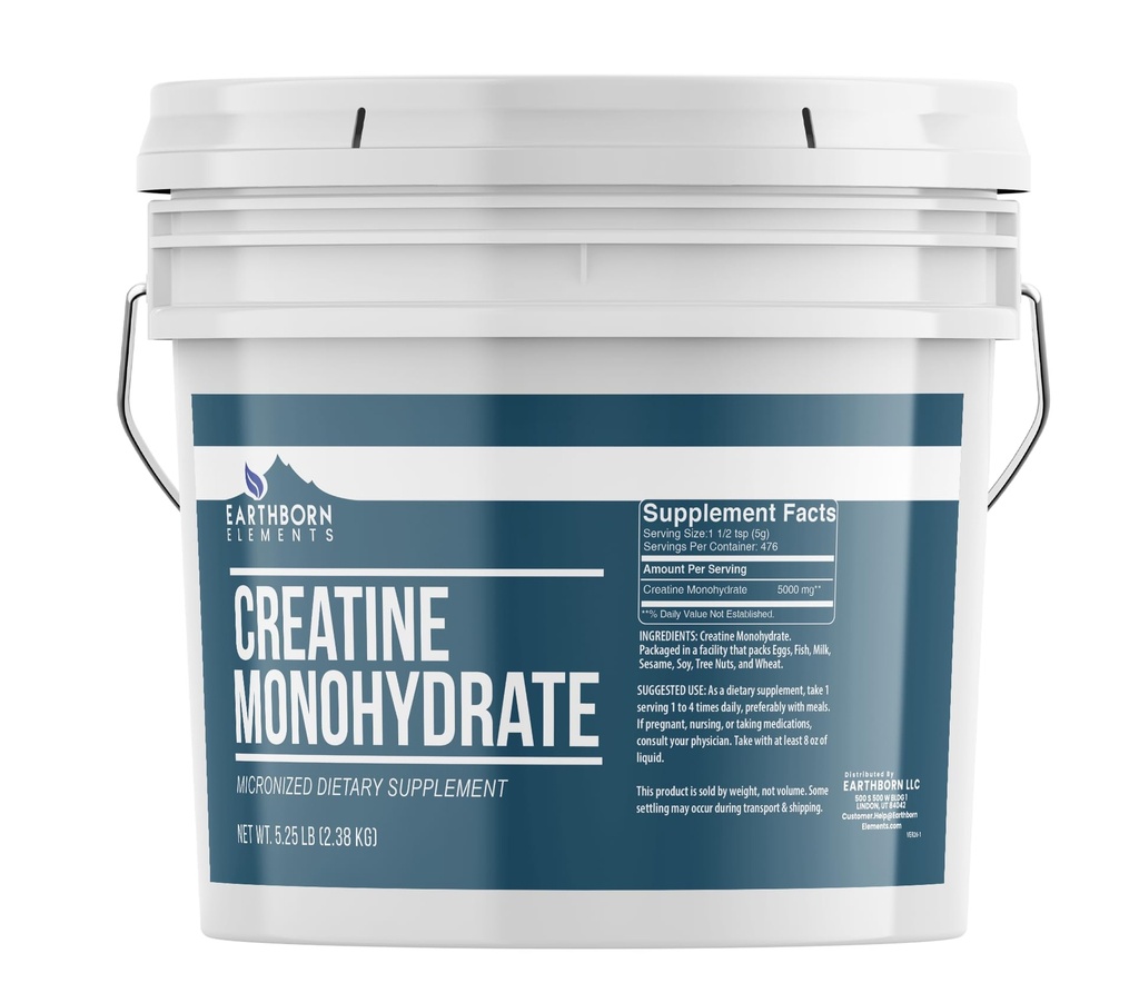 Earthborn Elements Creatine Monohydrate Powder 1 Gallon Bucket, Micronized & Unflaved, Συμπλήρωμα διατροφής, Δεν Πρόσθετα (84 Ουγγιά)