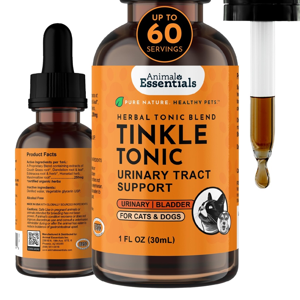 Animal Essentials Tinkle Tonic - Dog & Cat Urinary Tract Support, Kidney Supplement, Supports Urinary Tract, Bladder Health for Pets, with Marshmallow - 1 fl oz