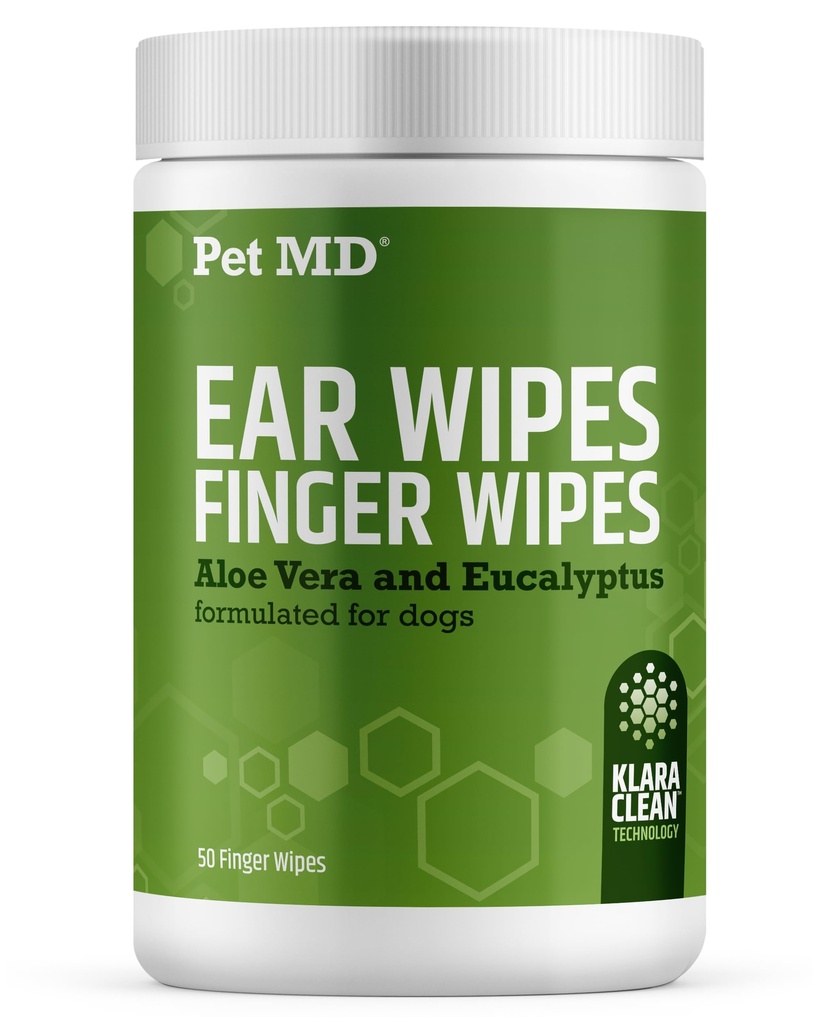 Pet MD Dog Ear Cleaning Wipes – Otic Cleanser for Dogs, Soothing Ear Care with Aloe Vera & Eucalyptus, Finger Wipes, 50 Count