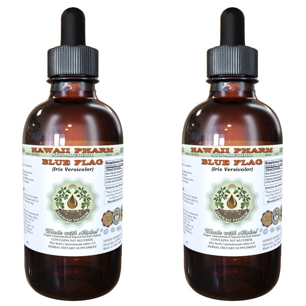 Hawaii Pharm Blue Flag Alcohol-Free Liquid Extract, Blue Flag (Iris versicolor) Dried Root Glycerite Natural Herbal Supplement 2x2 oz
