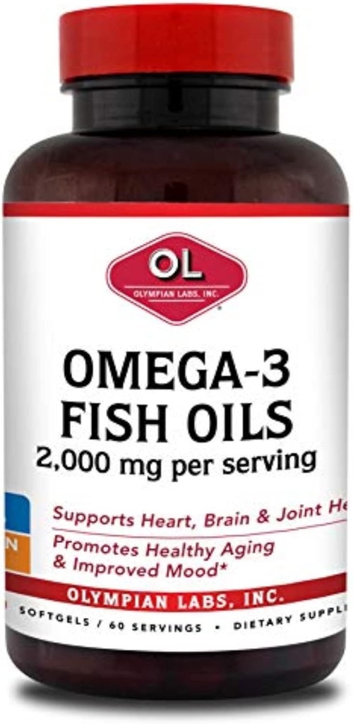 Olympian Labs Omega-3 Fish Oils, 2000mg per Serving - Helps Support Brain & Heart Health, 120 Count, (73)