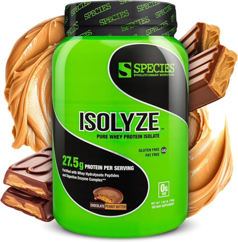 Είδη Διατροφής Ισολύζα Whey Protein Powder, 100% Whey Isolate for Muscle Building, 27.5g Protein Per Scoop, No Sugar & Low Fat (Σοκολικό Φυστικοβούτυρο, 22 Services)