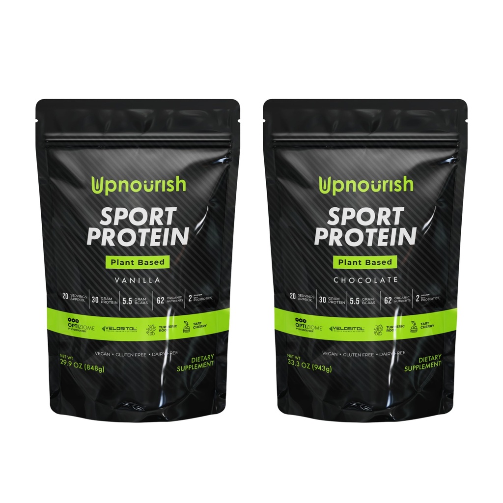 UpNourish Plant Based Sport Protein Powder Vanilla and Chocolate