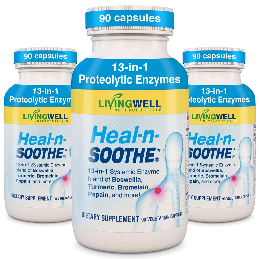 HEAL-N-SOOTHE κοινά συμπληρώματα υποστήριξης - πρωτεολυτικά ένζυμα όπως Bromelain & Papain, με Boswellia, Turmeric & Ginger- προάγει την πρωτεΐνη Digestive Function & Body Defense Wellness- 90 Count (3 Pack)
